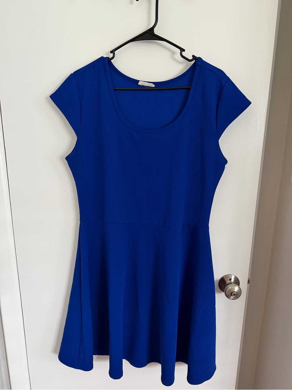 Pinc Royal Blue Scoop Neck Cap Sleeve Skater Mini Dress